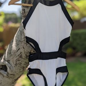 Stunning black and white one piece swimsuit (S)